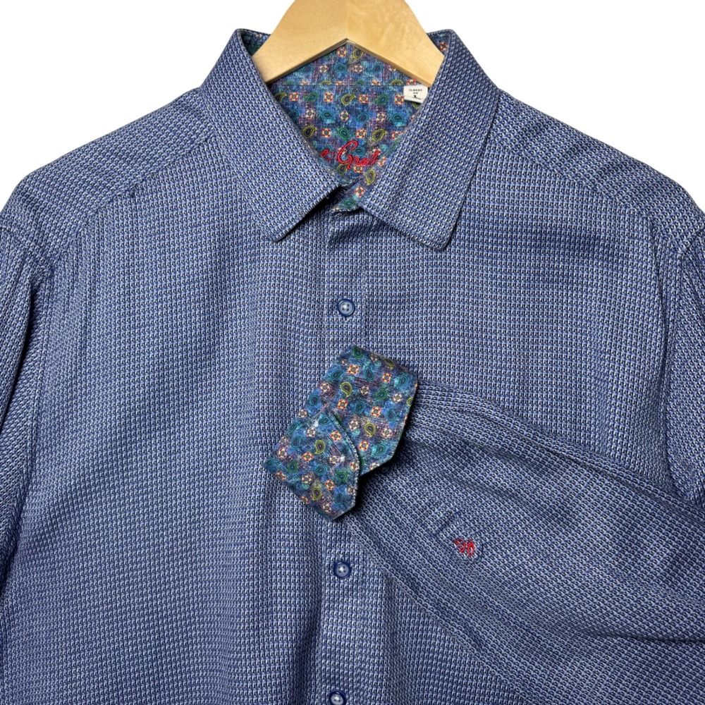 Robert Graham Mens Large Classic Fit Button Front Shirt Blue Geometric‎ Paisley